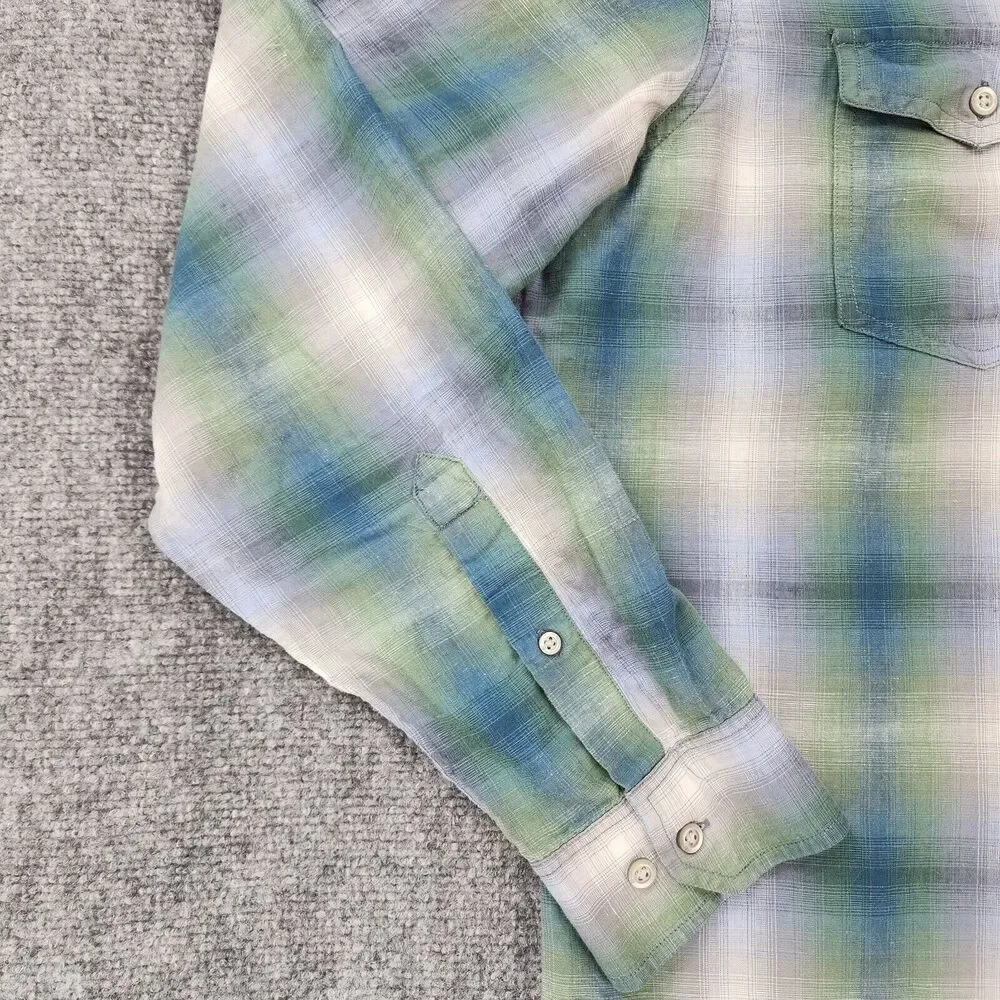Banana Republic Shirt Mens XL Plaid Linen Blend Long Sleeve Button Up Coastal